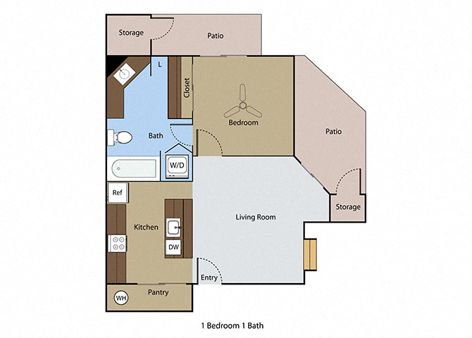 Floor plan for 1 bed, 1 bath, 500 sqft